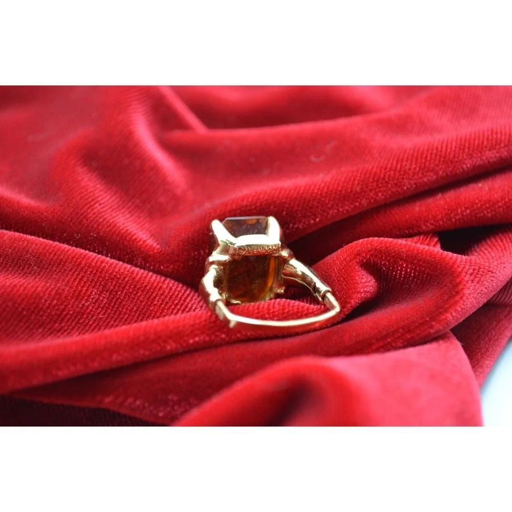 Vintage Vendome Orange Emerald Cut Cocktail Ring Adjustable Gold Tone